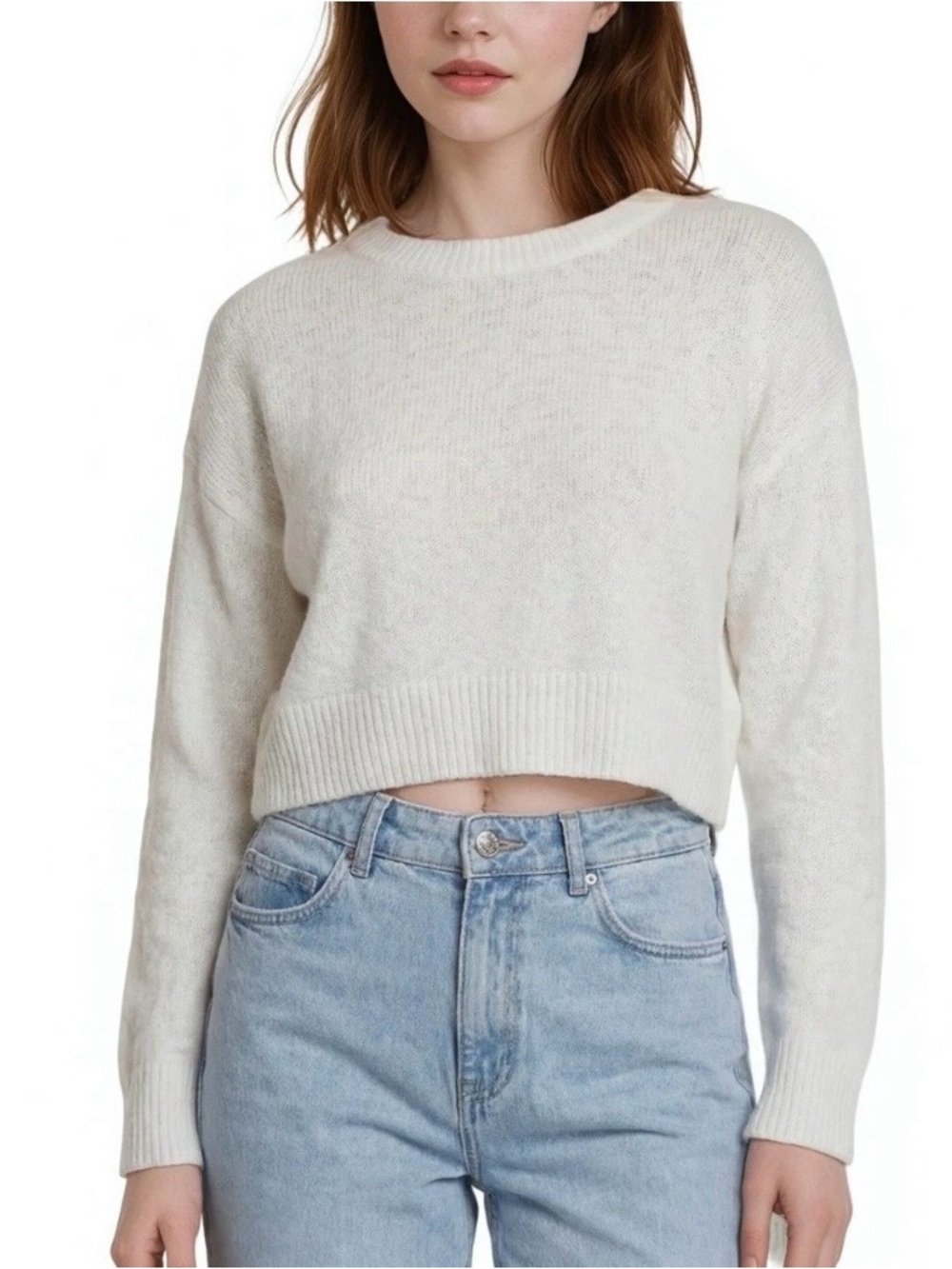 Marine Layer Sweater Womens Size Medium White Crewneck Cropped Cotton LS Top